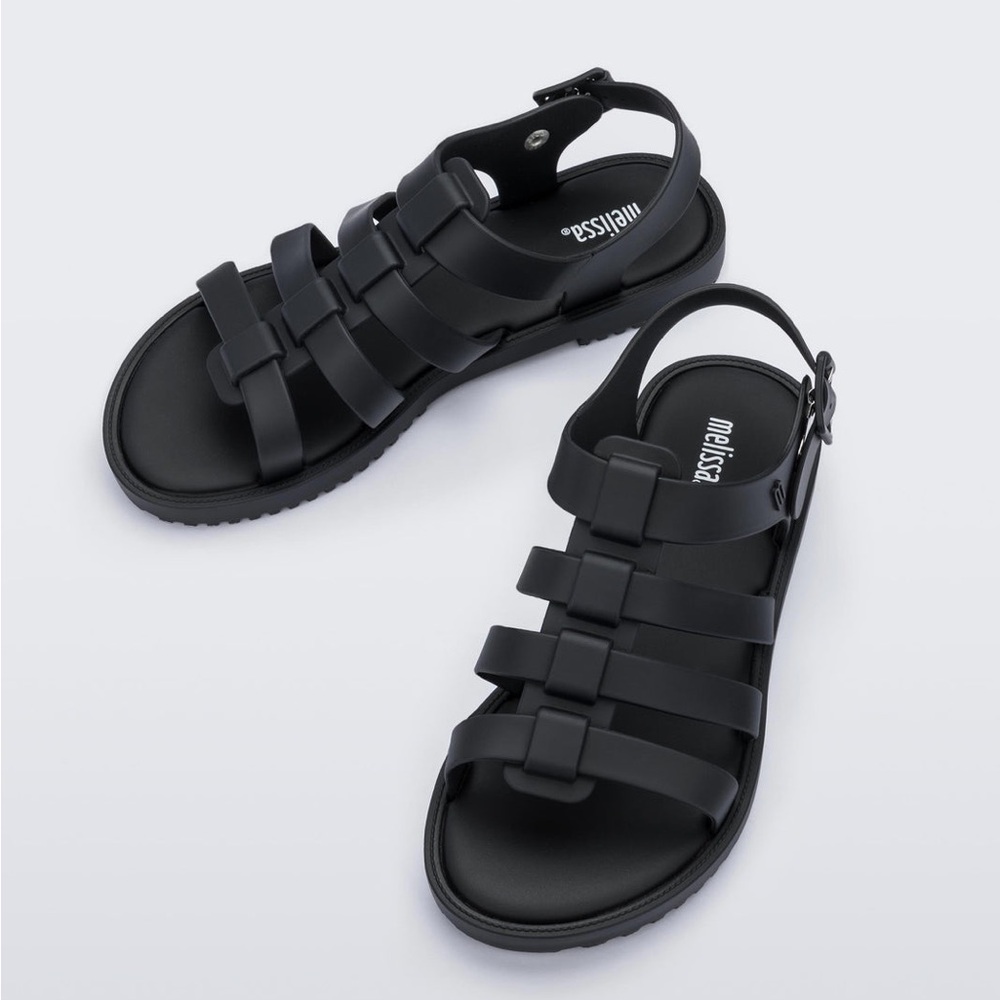 Melissa Matte Black Strappy Buckle Sandals